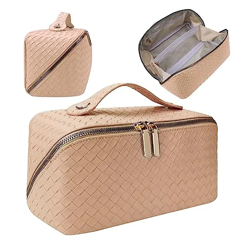 Make up bag travel, cosmetic bag with large opening