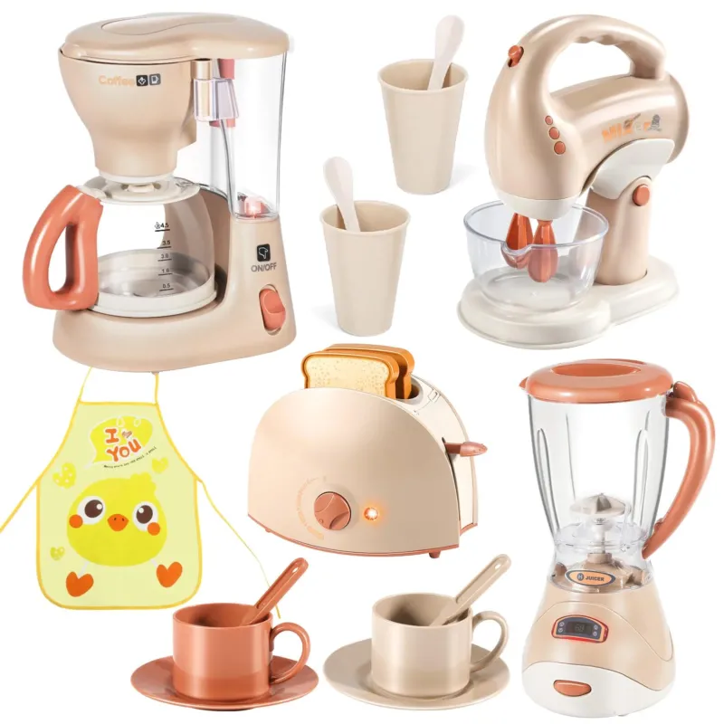 Children's kitchen accessories with coffee machine, mixer children's kitchen, toaster and apron