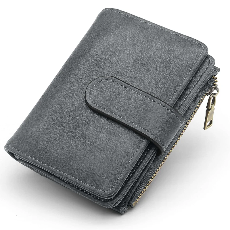 Small Purse, RFID Blocking Wallet with Zip, Coin Compartment and 17 Card Slots