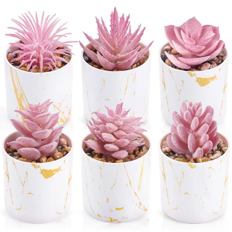 6 Small Pink Artificial Plants Bathroom Home Decor