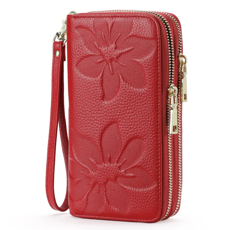 Large Purse, RFID Double Zip Wallet with Wrist Strap