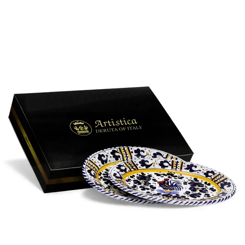 GIFT BOX: With ORVIETO BLUE ROOSTER Oval Plate (Set of 2 Pcs)