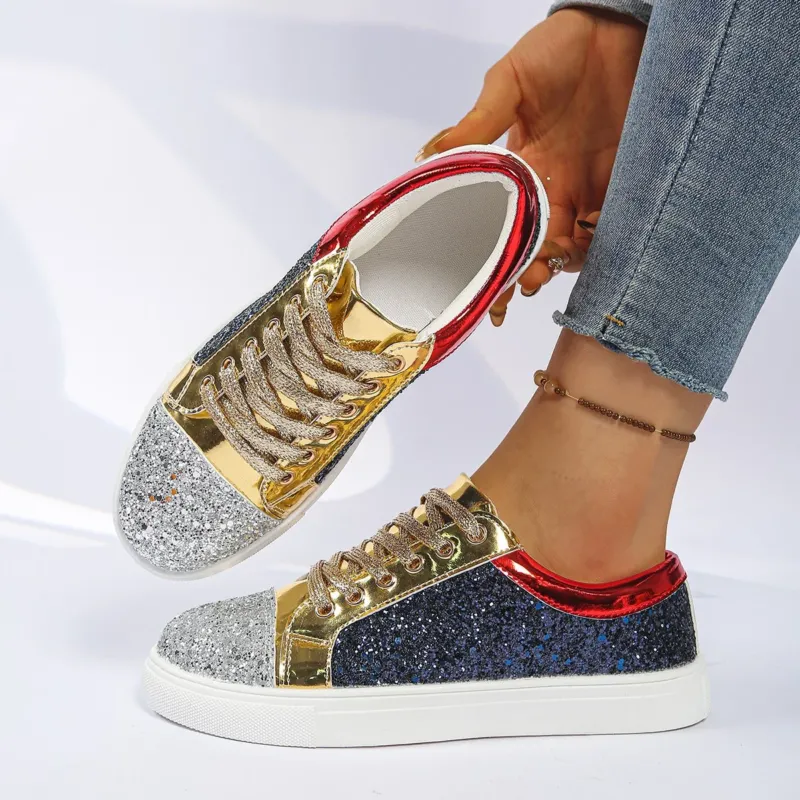 Damen Glitzer-Sneaker mit Metallic‑Einsätzen und gepolsterter Plateausohle – Névara