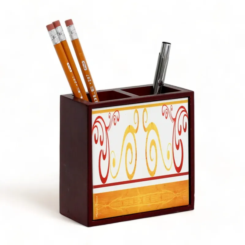 SUBILMART: WOOD PENCIL HOLDER Rosewood high quality pencil holder with decorative tile - Design Mario Bruno Design 01